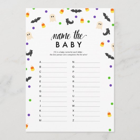 Halloween thema naam het baby shower spel programma (Voorkant)