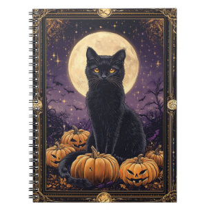 Halloween thema tarot kaart met een zwarte kat notitieboek