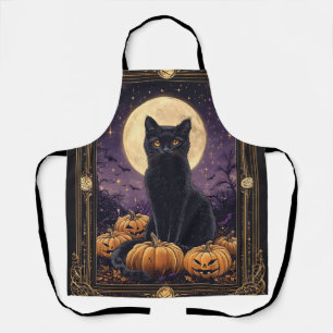 Halloween thema tarot kaart met een zwarte kat schort