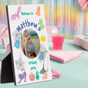 Halloween-thema verjaardagsfeestje welkom fotoplaat