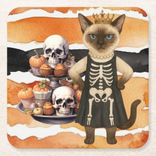 Halloween thema voor kattenliefhebbers met cupcake vierkante kartonnen onderzetter