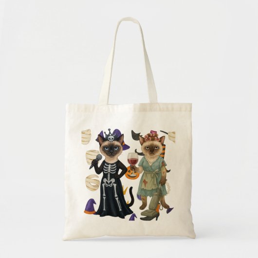 Halloween-thema voor Siamese kat liefhebbers Tote Bag (Voorkant)