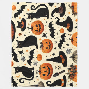 Halloween-thema zwarte kat en pompoen patroon fleece deken