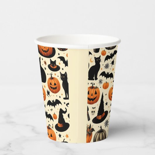 Halloween-thema zwarte kat en pompoen patroon papieren bekers (Rechts)