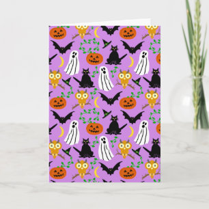 Halloween Theme Collage Toss Pattern Paars Kaart