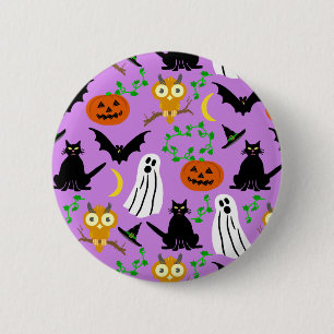 Halloween Theme Collage Toss Pattern Paars Ronde Button 5,7 Cm