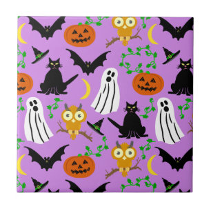 Halloween Theme Collage Toss Pattern Paars Tegeltje