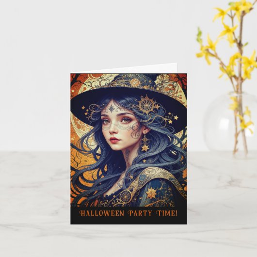 Halloween Thème Tattooé Sorcière Invitation (Fleur jaune)