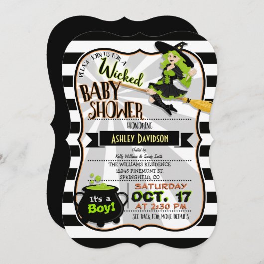 Halloween Theme Witch Baby shower Uitnodiging (Voorkant / Achterkant)
