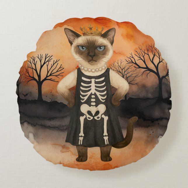 Halloween themed for Siamese Cat Lovers  Rond Kussen (Voorkant)