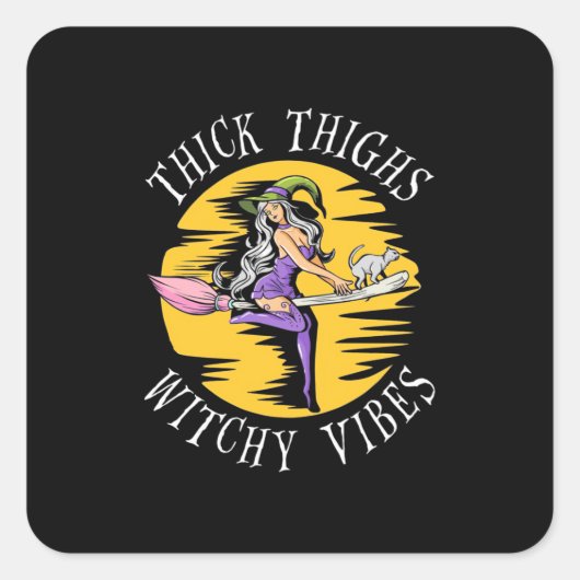 Halloween Thick Thighs Witchy Vibes Vierkante Sticker (Voorkant)