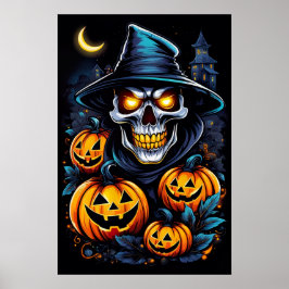 Halloween Thrills met dit Glowing-Eyed Skelet Poster