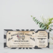 Halloween Ticket Skulls Party Spooky Scroll Event Kaart (Staand voorkant)