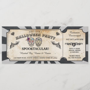 Halloween Ticket Skulls Party Spooky Scroll Event Kaart