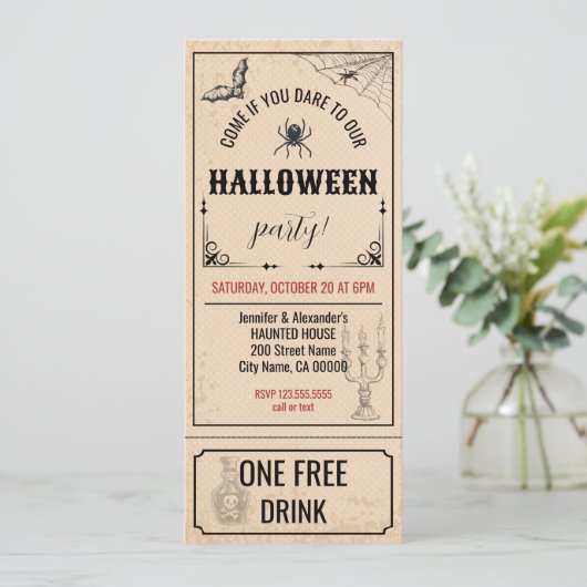  Halloween Ticket Uitnodiging (Staand voorkant)