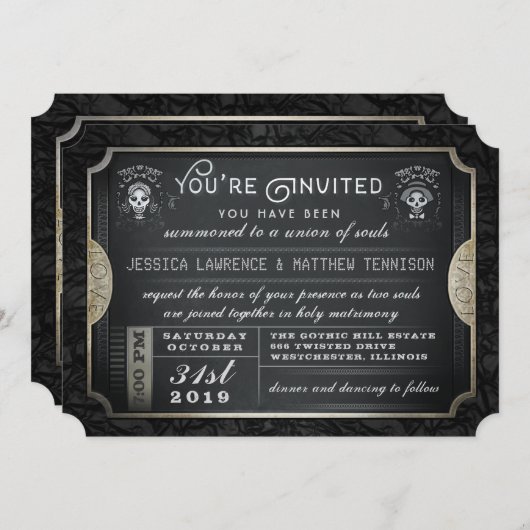 Halloween Ticket Union des Âmes Faire-part de mari (Devant / Derrière)