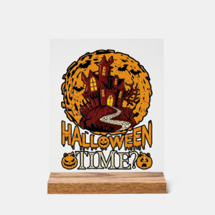 Halloween Tijd Geheime Huis Volle Maan Pompoenen Acryl Bord