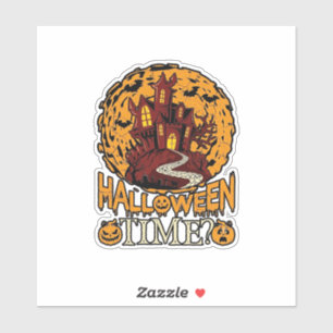 Halloween Tijd Geheime Huis Volle Maan Pompoenen Sticker