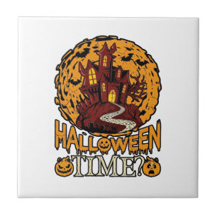 Halloween Tijd Geheime Huis Volle Maan Pompoenen Tegeltje