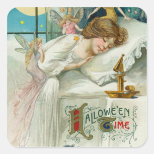 Halloween Time Fairies rond slaapvrouw Vierkante Sticker