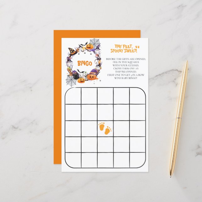 Halloween Tiny Feet, Spooky Sweet Bingo Game (Voorkant / Achterkant in situ)
