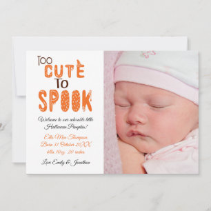Halloween too Cute to Spook Foto New Baby Girl Aankondiging