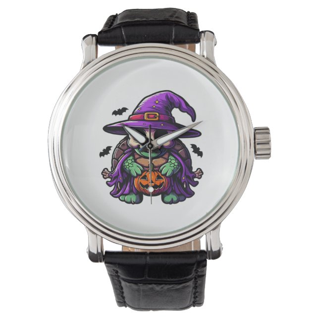 Halloween Tortoise Turtle Witch Hat Costume Spooky Horloge (Voorkant)
