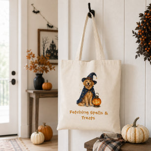 Halloween Tovenaar Spreuken Schattige Golden Retri Tote Bag