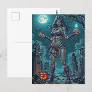 Halloween Traktatie of Zombie Vriendin w Hersenen Briefkaart