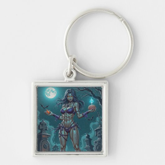 Halloween Traktatie of Zombie Vriendin w Hersenen Sleutelhanger (Voorkant)