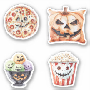 Halloween traktaties Popcorn Pizza Ijs Pompoen  Sticker