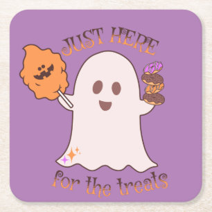 Halloween traktaties spook en snoepjes feestje vierkante kartonnen onderzetter