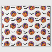 Halloween Treats Jack-O-Lantern Cookie & Bats Cadeaupapier (Vlak)