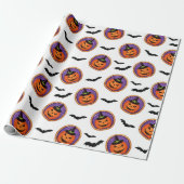 Halloween Treats Jack-O-Lantern Cookie & Bats Cadeaupapier (Uitgerold)