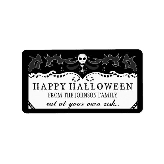 Halloween Treats Label - Zwart & Wit Schedel (Voorkant)