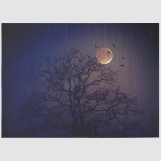 Halloween Tree Moon Crows Background Decoupage Tissuepapier (Voorkant)