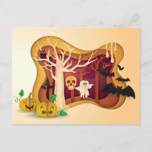 Halloween Tree Papercut Ghost & Skull Briefkaart