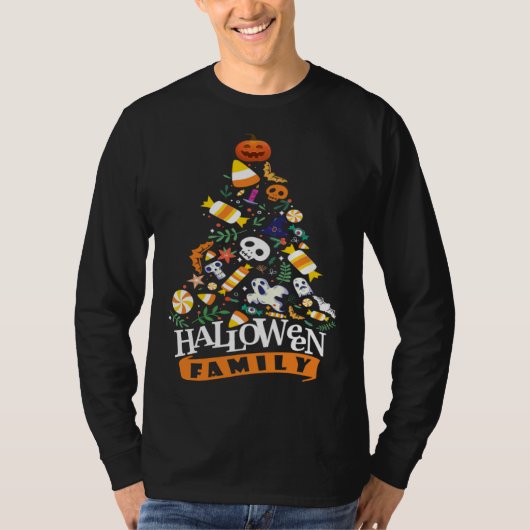 Halloween Tree with  Halloween Candy Ghost & Pumpk T-shirt (Voorkant)