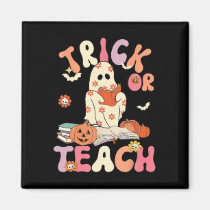 Halloween Trick of Teach Retro Floral Ghost Teache Magneet