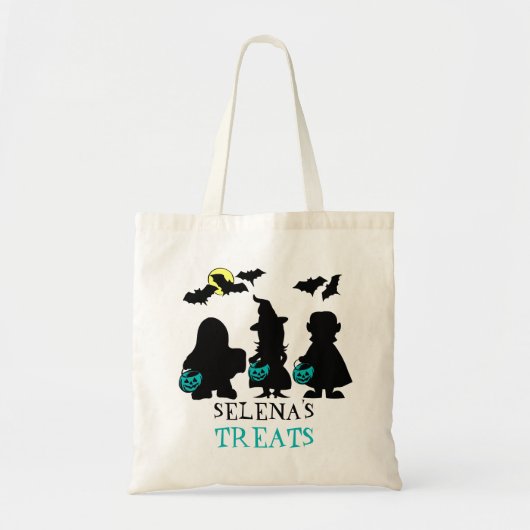 Halloween Trick or treat Bag met Blauwgroen pompoe Tote Bag (Voorkant)