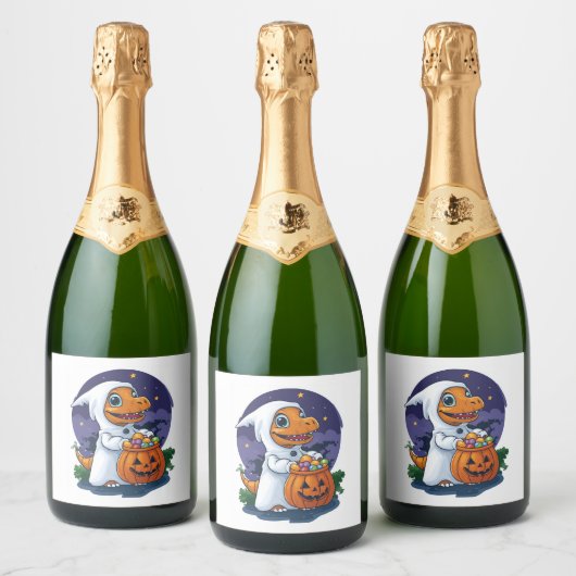 Halloween Trick-or-Treat Dino Sparkling Wijnetiket (Flessen)