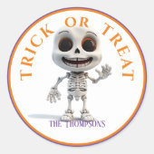 Halloween Trick or treat groot hoofd skelet Ronde Sticker (Voorkant)