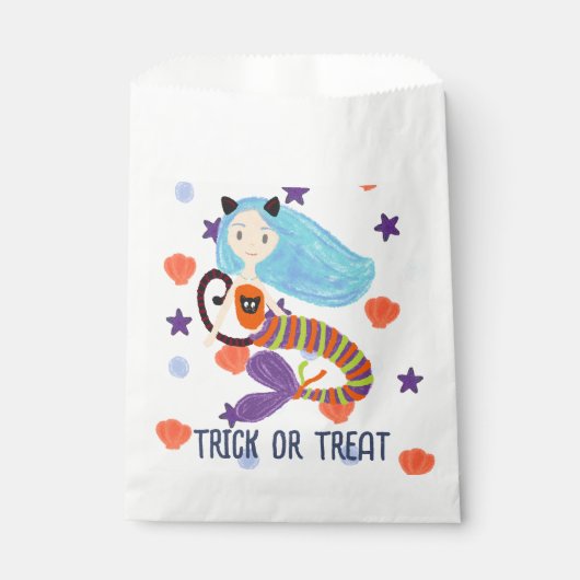 Halloween Trick or treat Pastel Zeemeermin Kat Bedankzakje (Voorkant)
