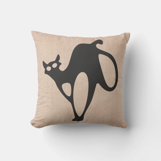 Halloween Trick or treat Scary Cat Burlap Kussen (Voorkant)
