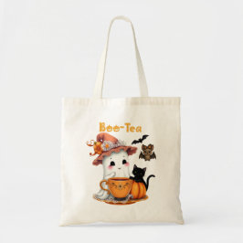 Halloween Trick or treat Schattigee Ghost Cat Bat Tote Bag
