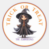 Halloween Trick or treat Stijlvolle Big Eyed Witch Ronde Sticker (Voorkant)