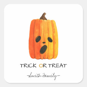 Halloween Trick or treat Waterverf Pompoen Kindere Vierkante Sticker