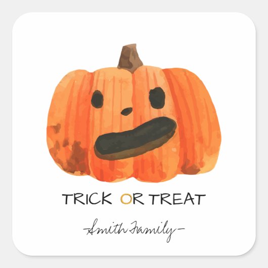 Halloween Trick or treat Waterverf Pompoen Kindere Vierkante Sticker (Voorkant)