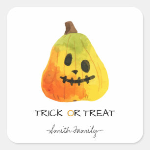 Halloween Trick or treat Waterverf Pompoen Kindere Vierkante Sticker