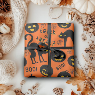 Halloween Trick or Treat Zwarte Kat Gotische Pompo Cadeaupapier